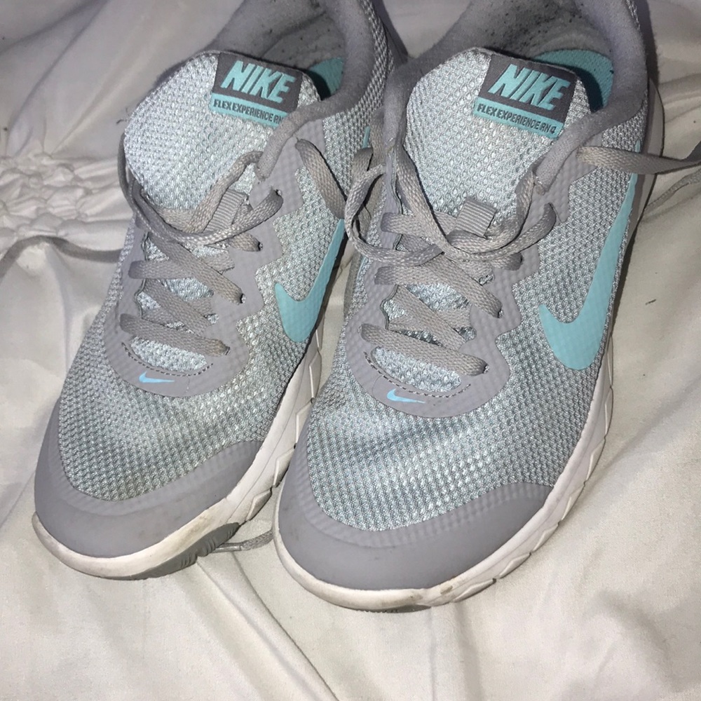 Grey and light blue nike sneakers